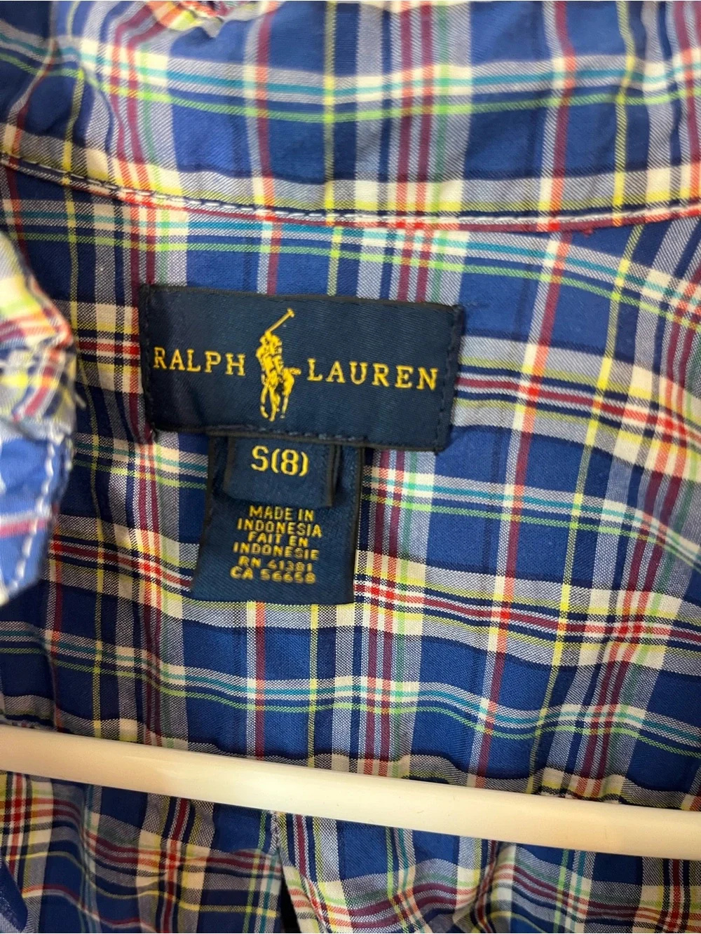 Ralph Lauren Boys Size 8 Blue Plaid Cotton Button Down Shirt Preppy Fall classic